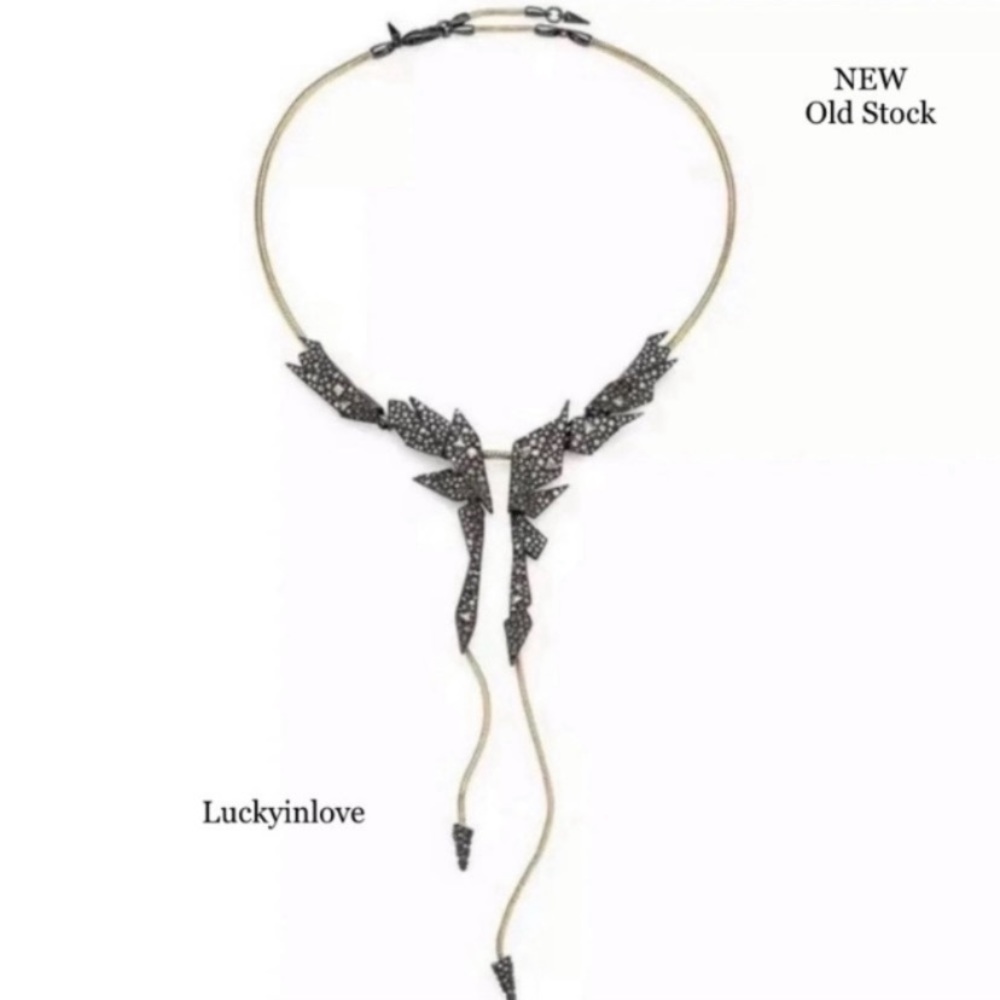 ALEXIS BITTAR • Crystal Dark Edgy Origami  Shards Gold Gunmetal Lariat Necklace